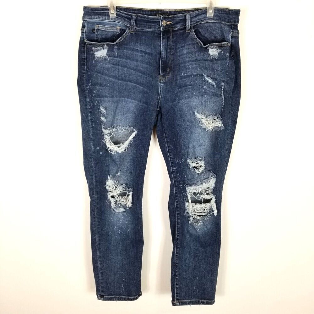 Judy Blue Women Plus Boyfriend Fit Jeans Sz 20W Distressed Blue High Rise City